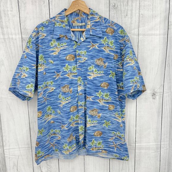 BATIK BAY (XL) VINTAGE 90's Blue Beach Island Aloha Dad Shirt Button Up - Picture 1 of 7